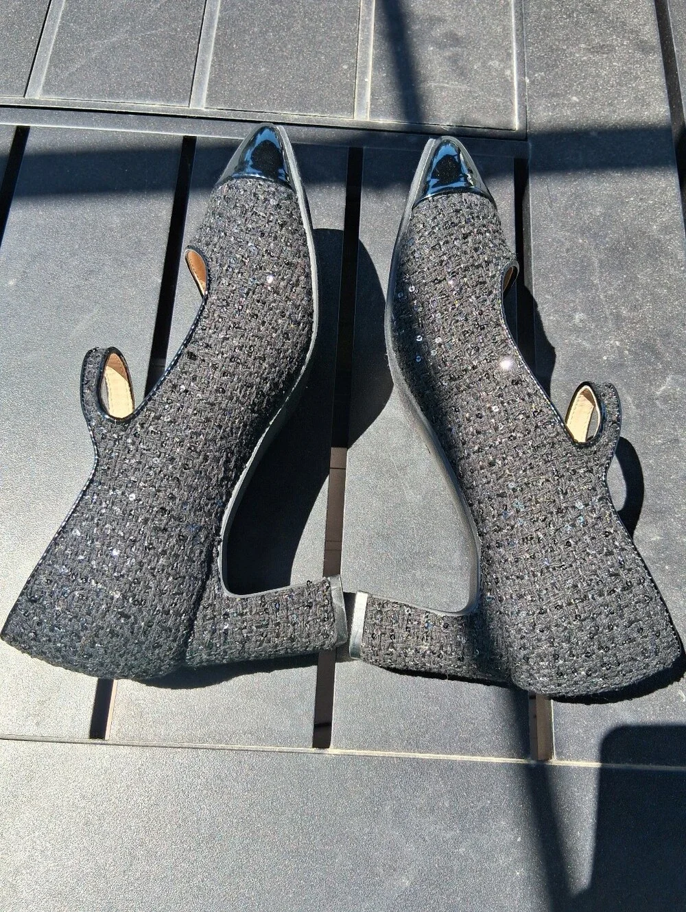 Black Mary Jane Heels with Patent Cap Toe - Picture 5 of 10